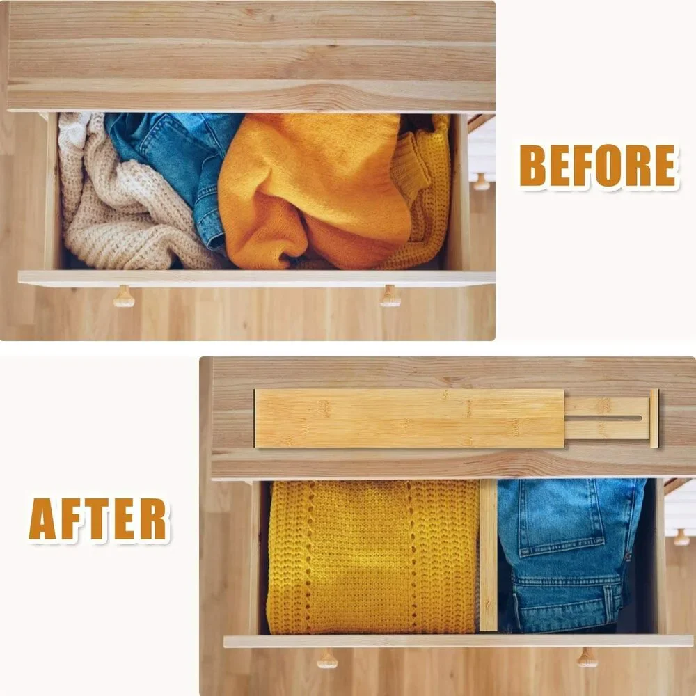 4 Pack Bamboo Drawer Dividers Organizers for Any Room, Adjustable 17.3-22 inches